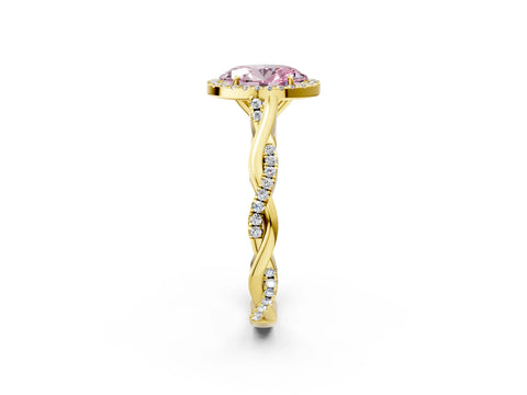 Yellow gold Fancy Pink Oval Cut Halo Twist Band with Four-Prong Setting_14