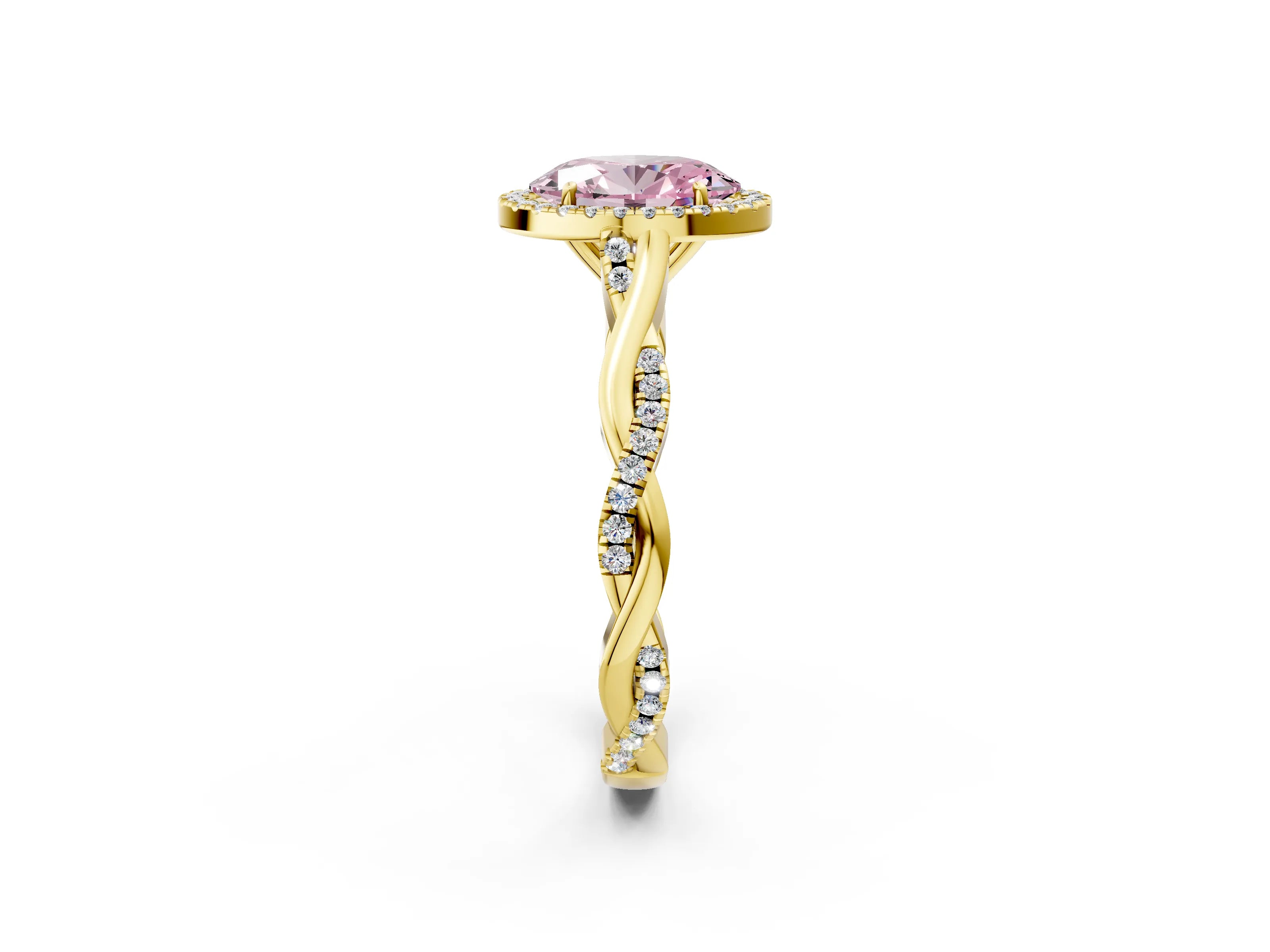 Yellow gold Fancy Pink Oval Cut Halo Twist Band with Four-Prong Setting_2