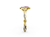 Yellow gold Fancy Pink Oval  Cut Halo Twisted Band Four-Prong Ring_22