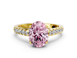 Yellow gold Fancy Pink Oval  Cut Pavé Band Solitaire Ring with Four-Prong Setting_25