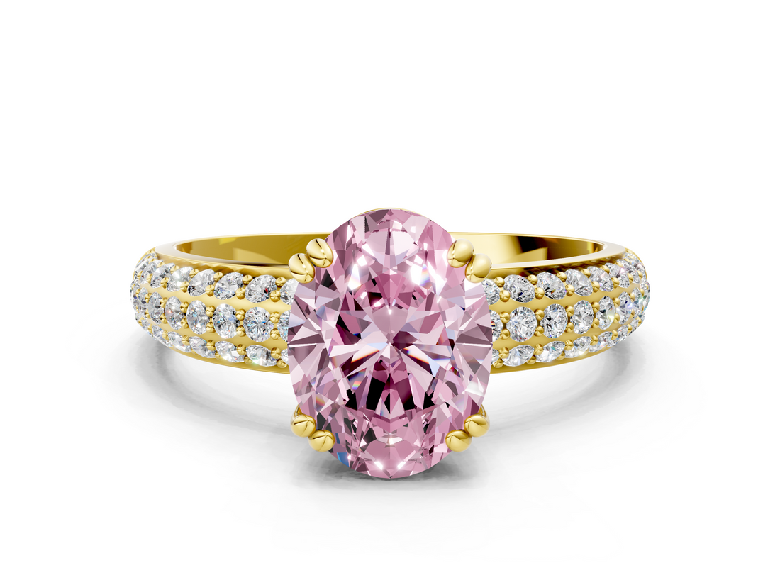 Yellow gold Fancy Pink Oval  Cut Pave Diamond Engagement Ring with Channel Set Band and Four-Prong Setting_20