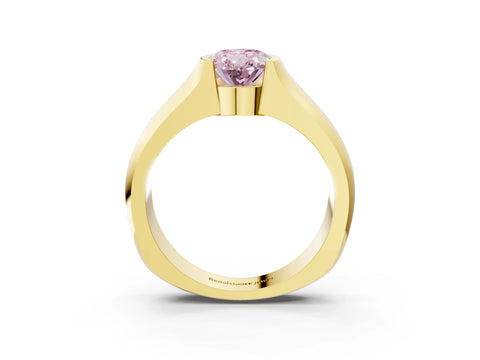 Yellow gold Fancy Pink Oval Cut Solitaire Bezel Set Diamond Ring with Wide Band_3
