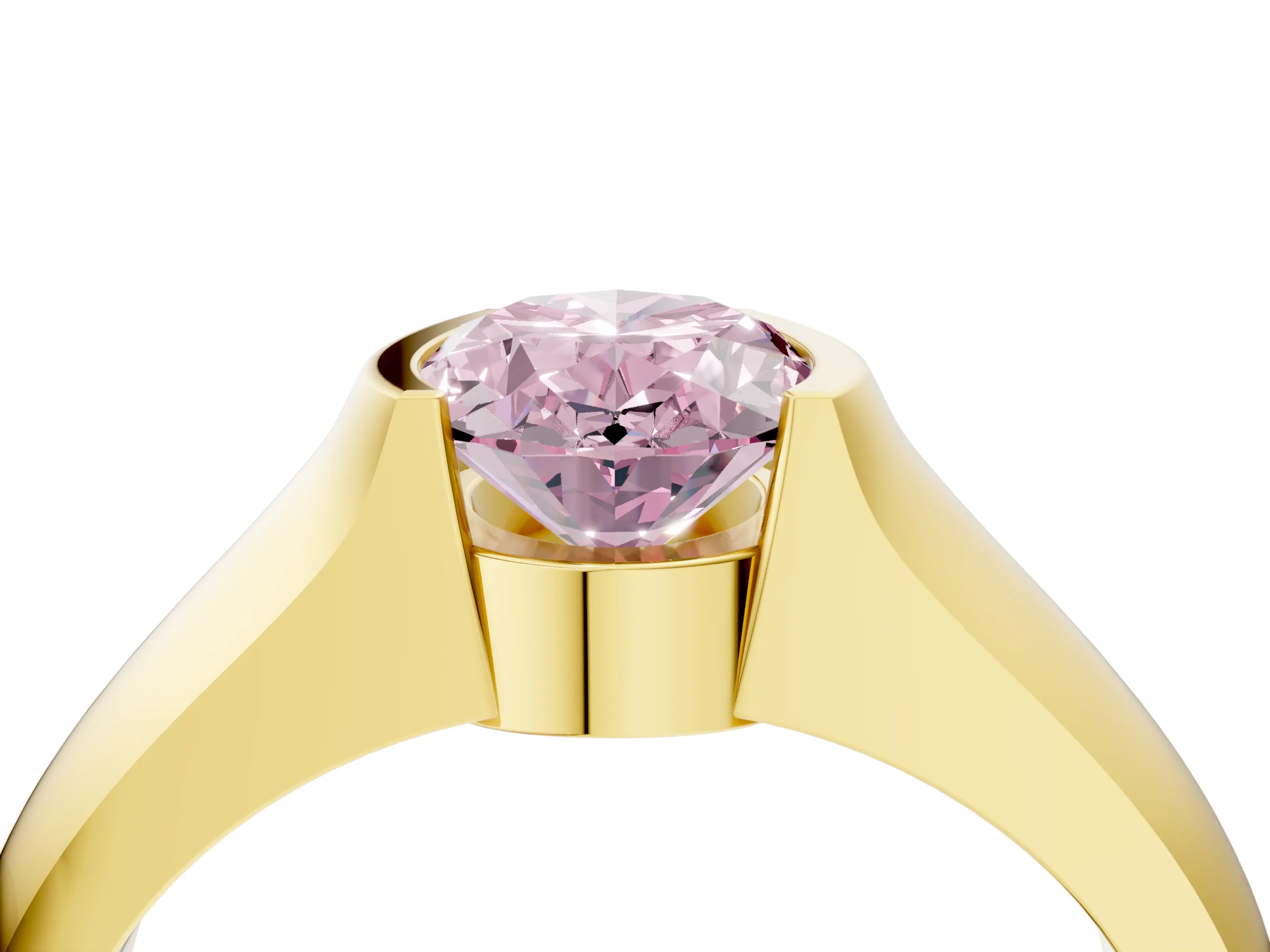 Yellow gold Fancy Pink Oval Cut Solitaire Bezel Set Diamond Ring with Wide Band_4