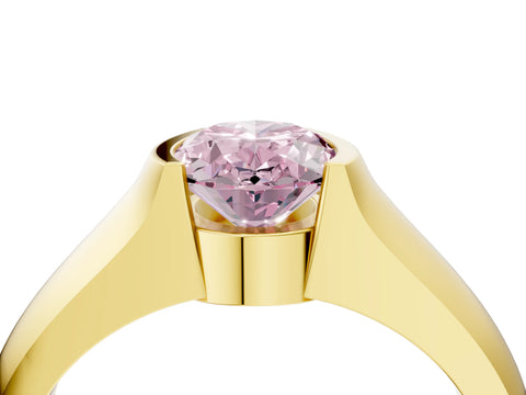 Yellow gold Fancy Pink Oval Cut Solitaire Bezel Set Diamond Ring with Wide Band_4