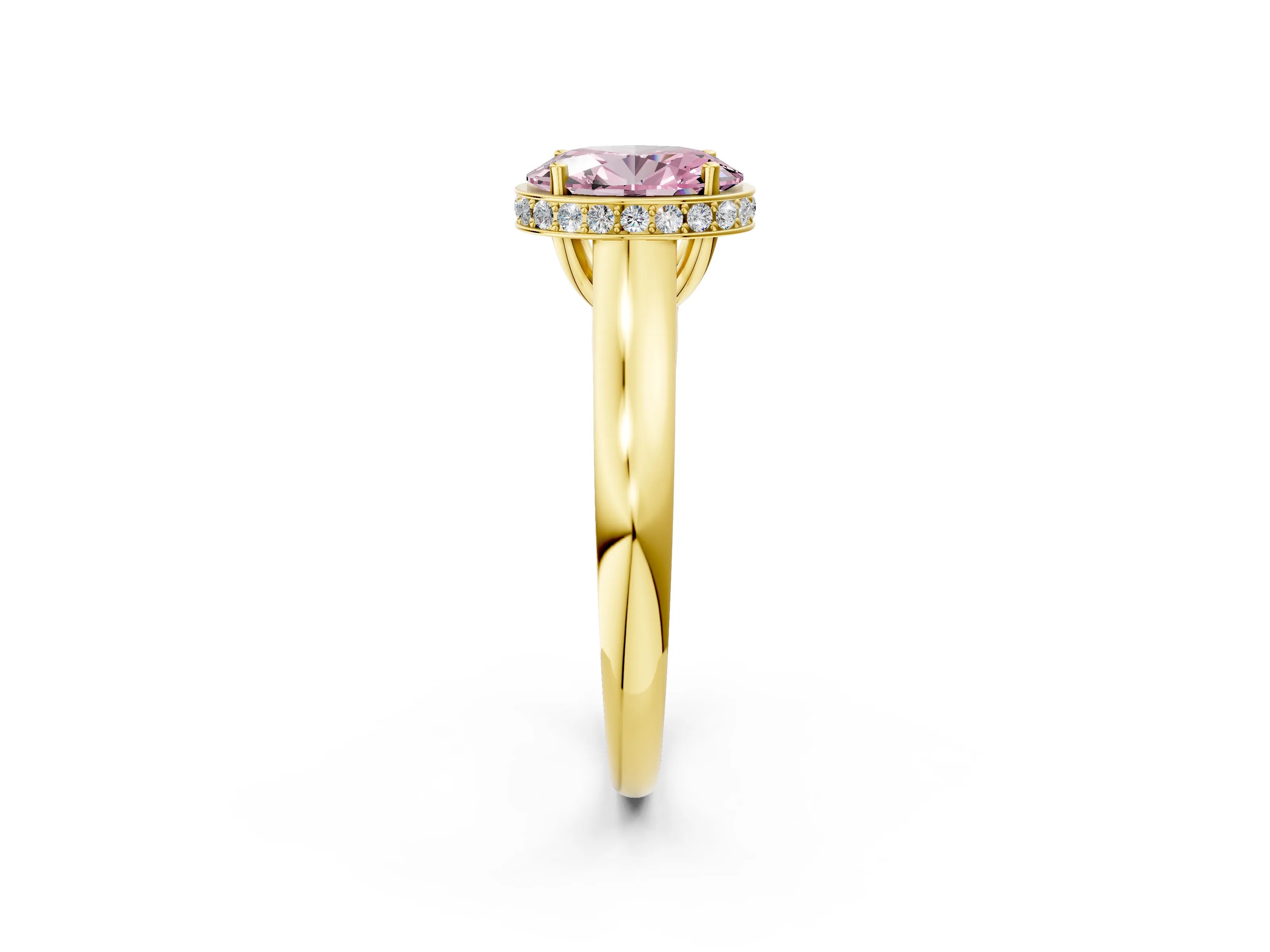 Yellow gold Fancy Pink Oval Cut Solitaire Diamond Engagement Ring with Four-Prong Setting and Tapered Band_2