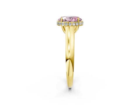 Yellow gold Fancy Pink Oval Cut Solitaire Diamond Engagement Ring with Four-Prong Setting and Tapered Band_2