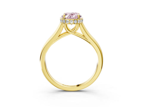 Yellow gold Fancy Pink Oval Cut Solitaire Diamond Engagement Ring with Four-Prong Setting and Tapered Band_3