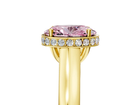 Yellow gold Fancy Pink Oval Cut Solitaire Diamond Engagement Ring with Four-Prong Setting and Tapered Band_5