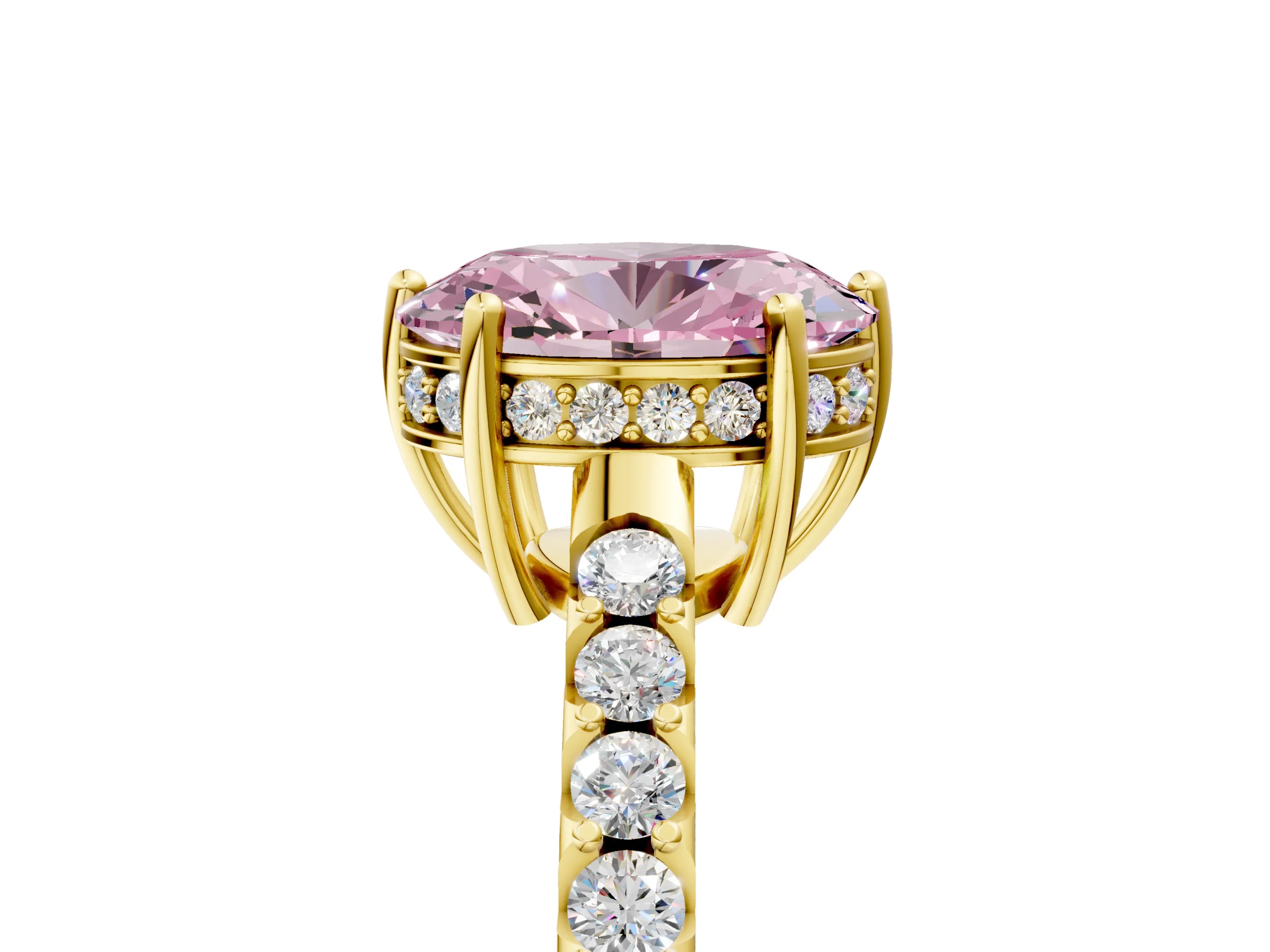 Yellow gold Fancy Pink Oval Cut Solitaire Diamond Engagement Ring with Pavé Band and Six-Prong Setting_17
