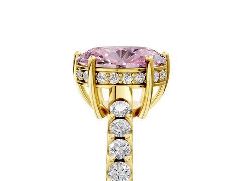 Yellow gold Fancy Pink Oval Cut Solitaire Diamond Engagement Ring with Pavé Band and Six-Prong Setting_17
