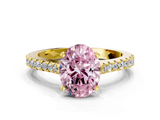 Yellow gold Fancy Pink Oval  Cut Solitaire Diamond Engagement Ring with Pave Band and Four-Prong Setting_181