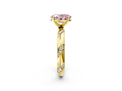 Yellow gold Fancy Pink Oval Cut Solitaire Diamond Engagement Ring with Twisted Pave Band and Four-Prong Setting_5