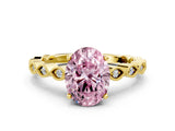 Yellow gold Fancy Pink Oval Cut Solitaire Diamond Ring with Infinity Twist Band and Four-Prong Setting