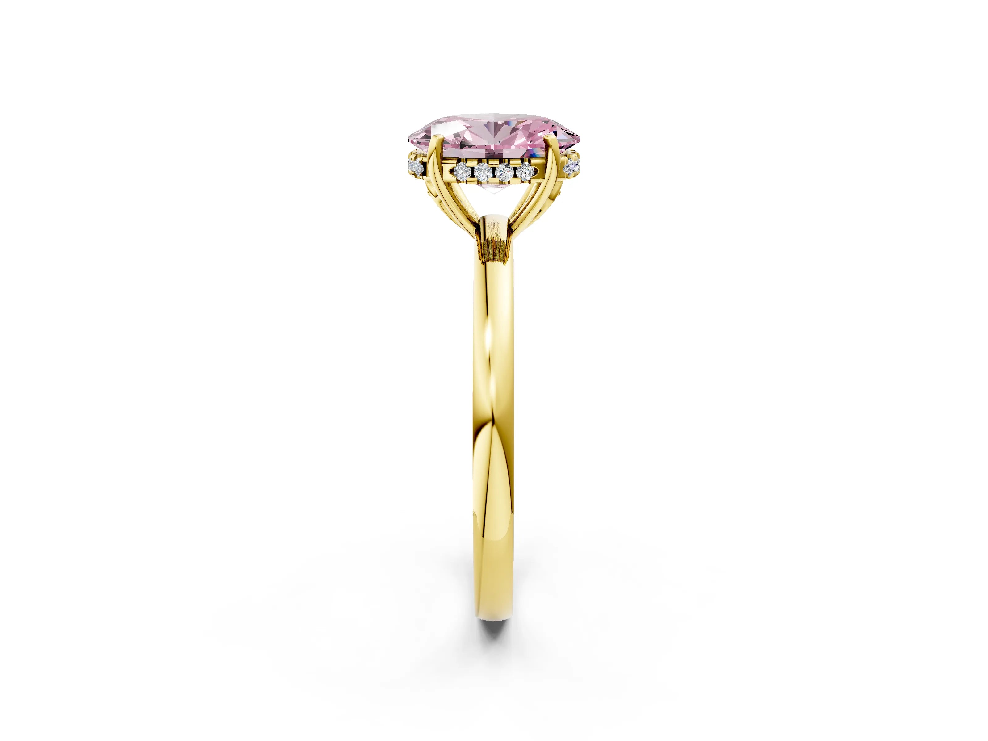Yellow gold Fancy Pink Oval Cut Solitaire Diamond Ring with Prong Setting and Plain Band_2