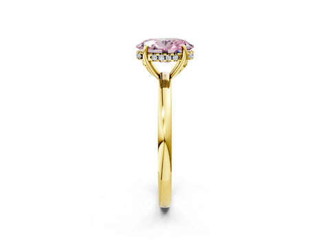 Yellow gold Fancy Pink Oval Cut Solitaire Diamond Ring with Prong Setting and Plain Band_2