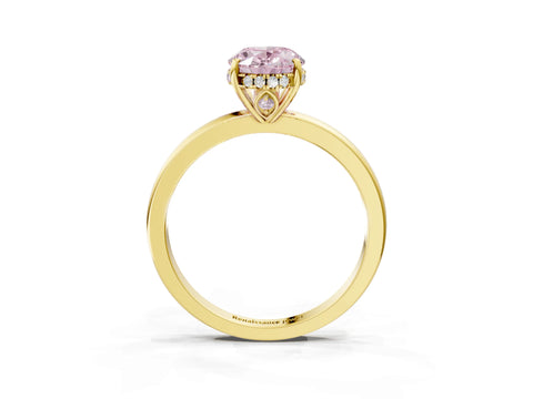Yellow gold Fancy Pink Oval Cut Solitaire Diamond Ring with Prong Setting and Plain Band_3