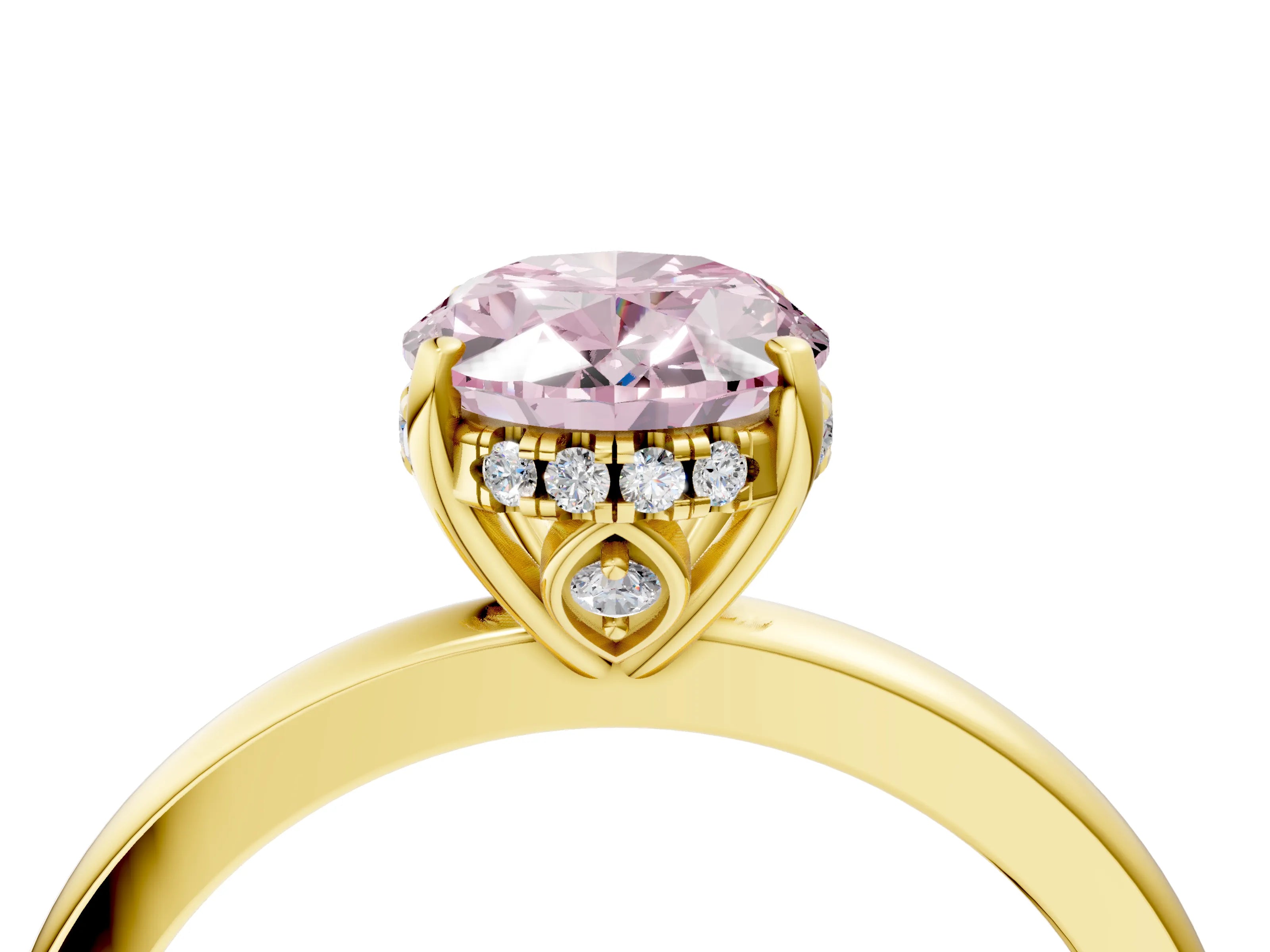 Yellow gold Fancy Pink Oval Cut Solitaire Diamond Ring with Prong Setting and Plain Band_4
