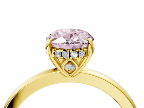 Yellow gold Fancy Pink Oval Cut Solitaire Diamond Ring with Prong Setting and Plain Band_4