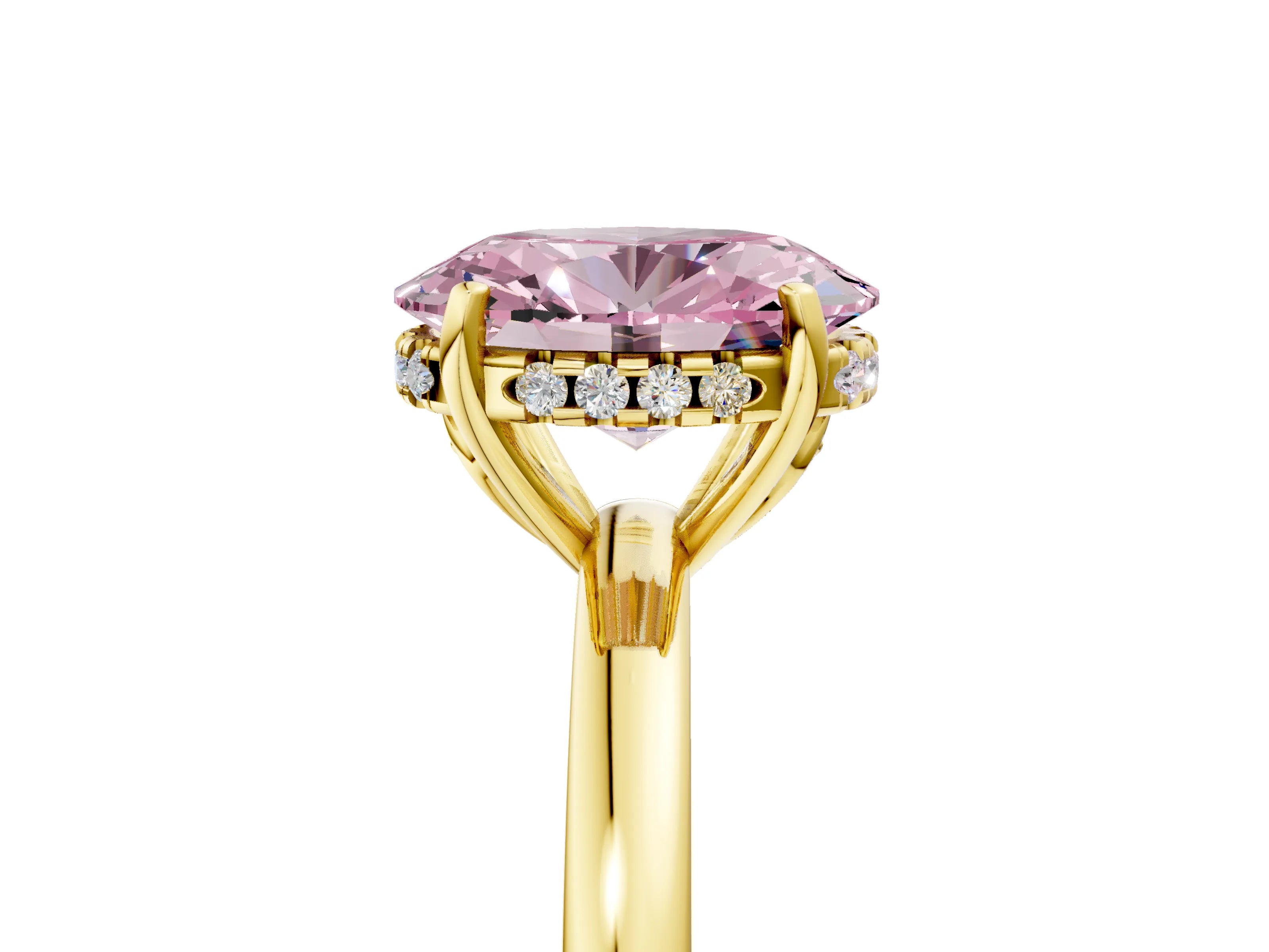Yellow gold Fancy Pink Oval Cut Solitaire Diamond Ring with Prong Setting and Plain Band_5