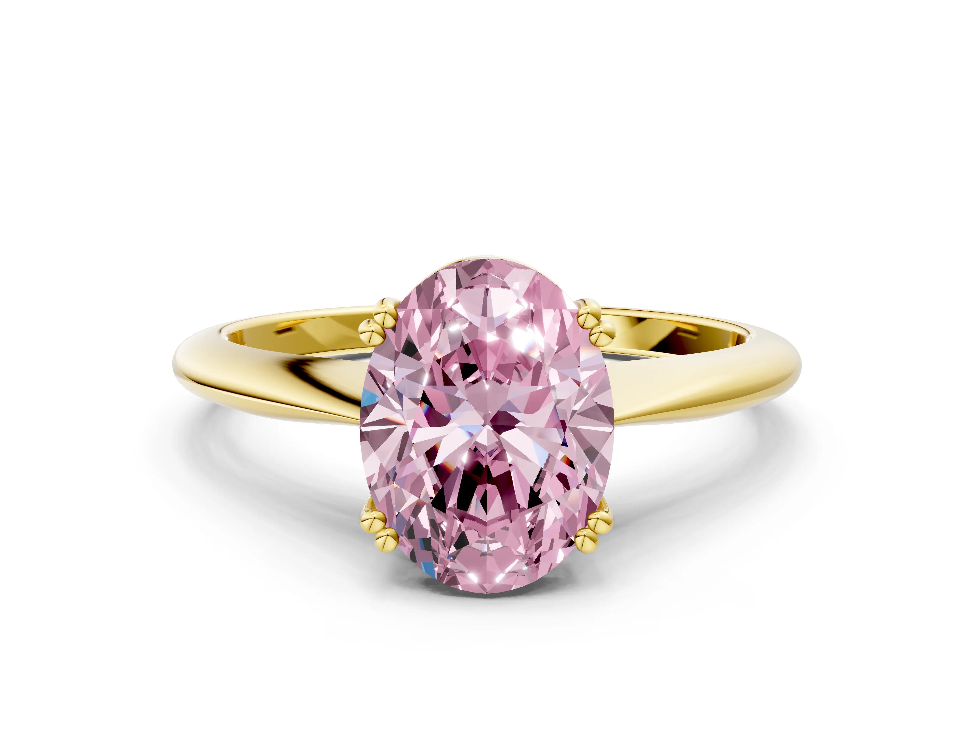 Yellow gold Fancy Pink Oval Cut Solitaire Diamond Ring with Six-Prong Setting and Classic Band