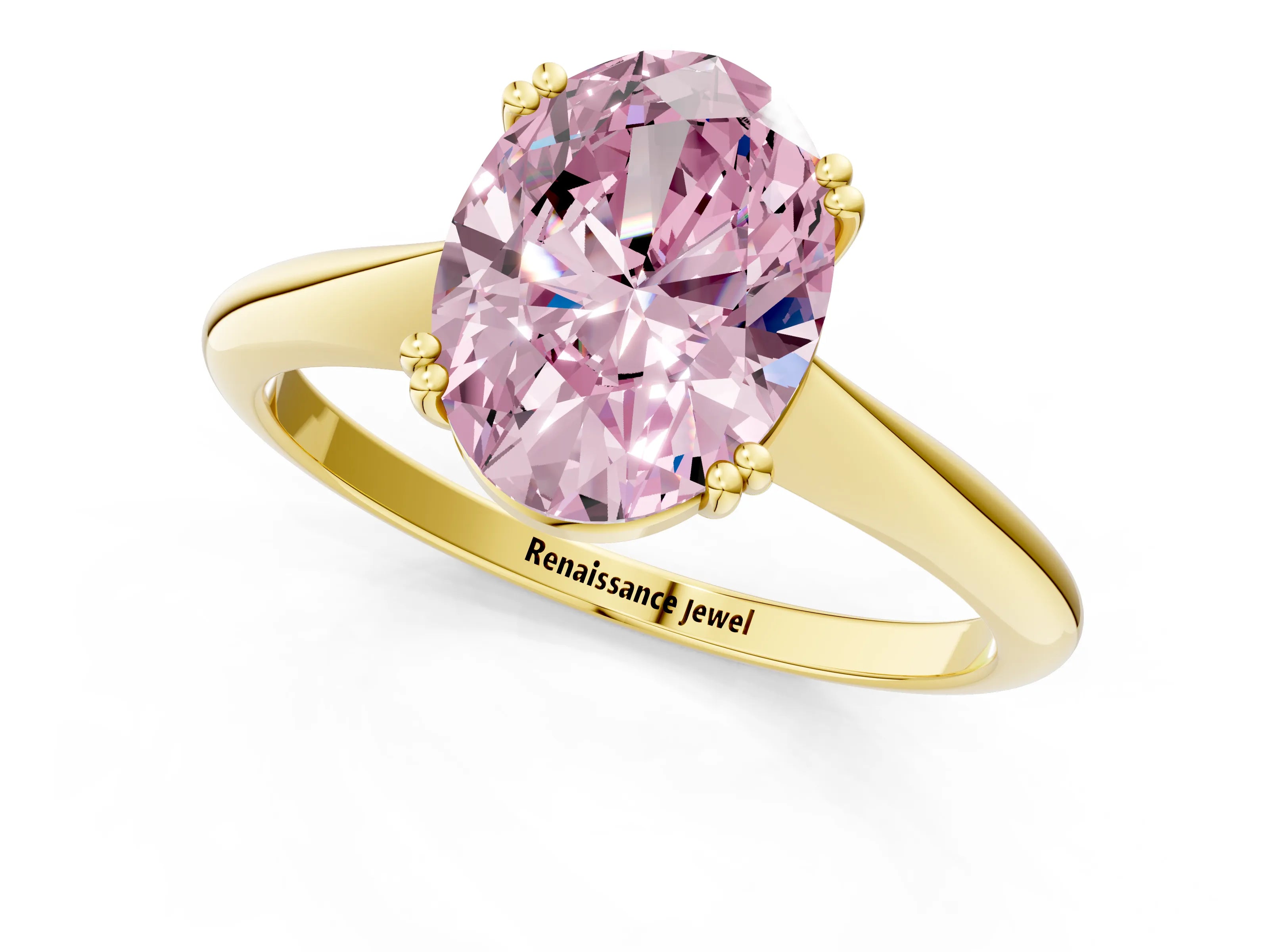 Yellow gold Fancy Pink Oval Cut Solitaire Diamond Ring with Six-Prong Setting and Classic Band_1