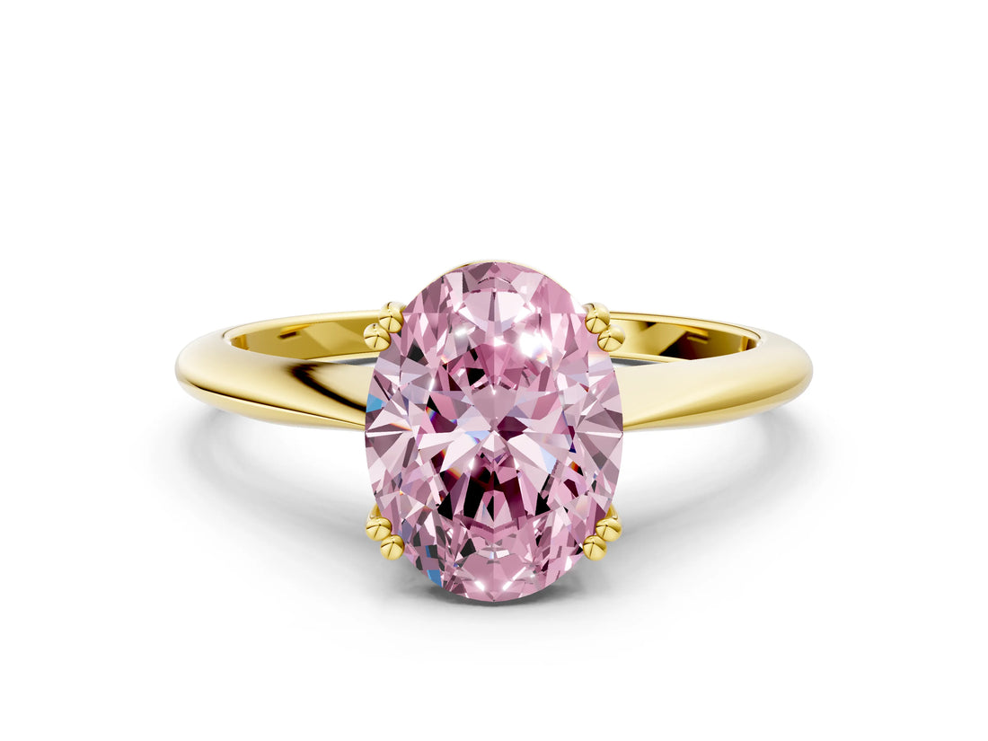 Yellow gold Fancy Pink Oval Cut Solitaire Diamond Ring with Six-Prong Setting and Classic Band_12