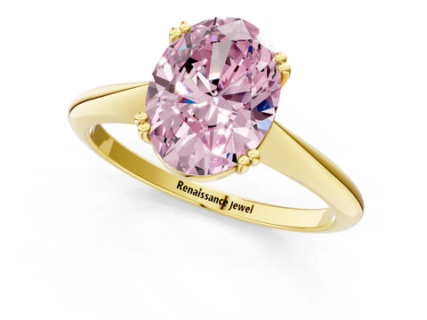 Yellow gold Fancy Pink Oval Cut Solitaire Diamond Ring with Six-Prong Setting and Classic Band_1