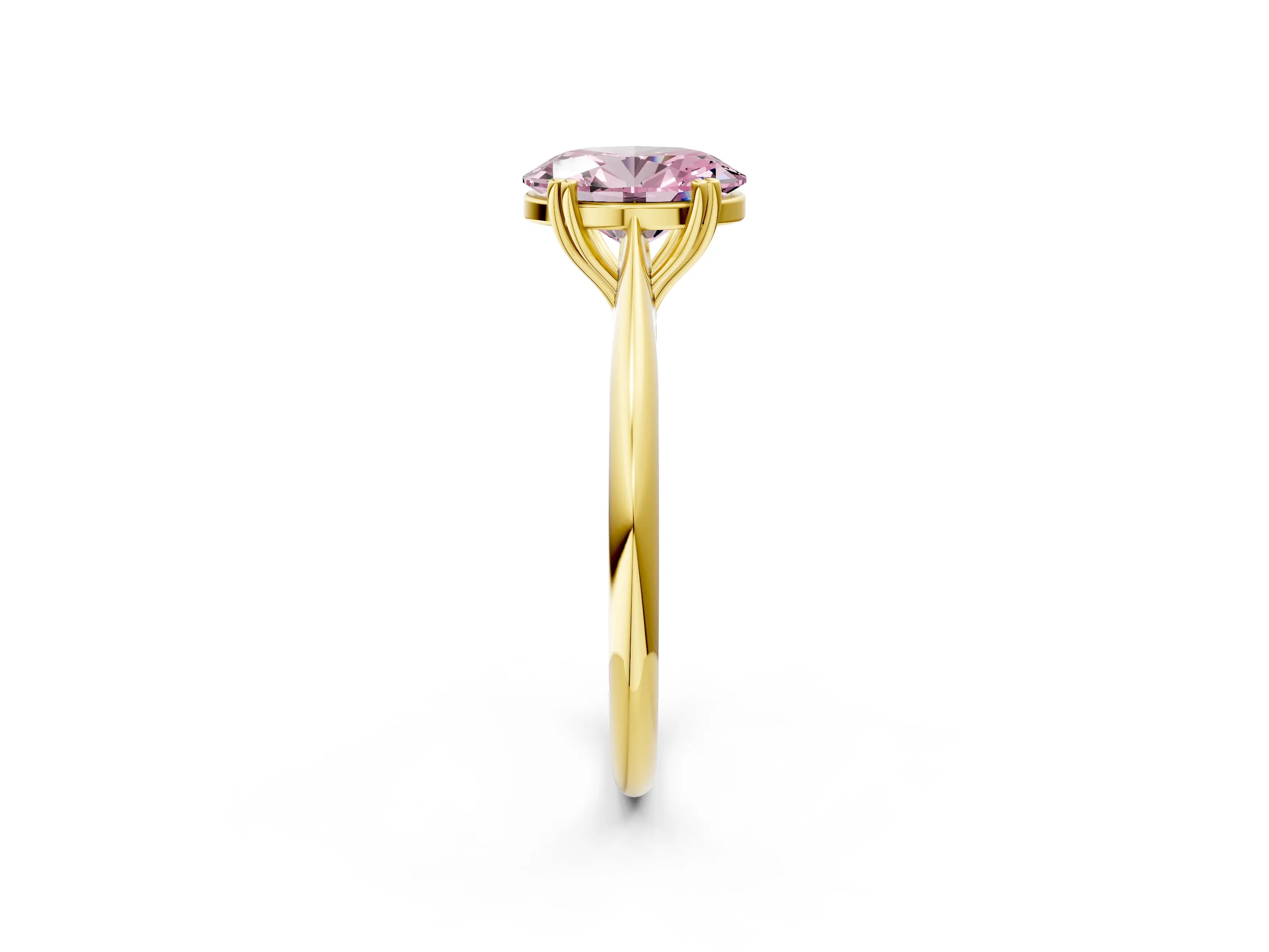 Yellow gold Fancy Pink Oval Cut Solitaire Diamond Ring with Six-Prong Setting and Classic Band_2