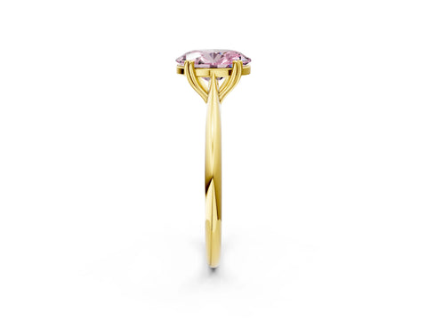 Yellow gold Fancy Pink Oval Cut Solitaire Diamond Ring with Six-Prong Setting and Classic Band_2