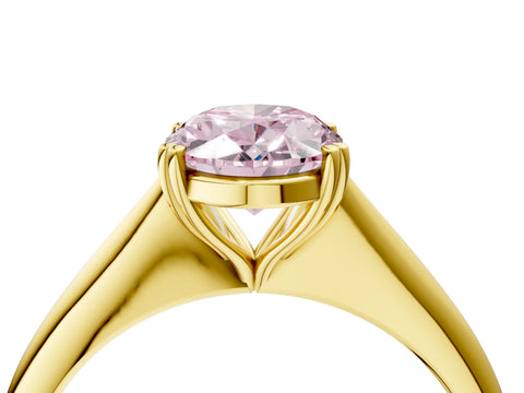 Yellow gold Fancy Pink Oval Cut Solitaire Diamond Ring with Six-Prong Setting and Classic Band_4