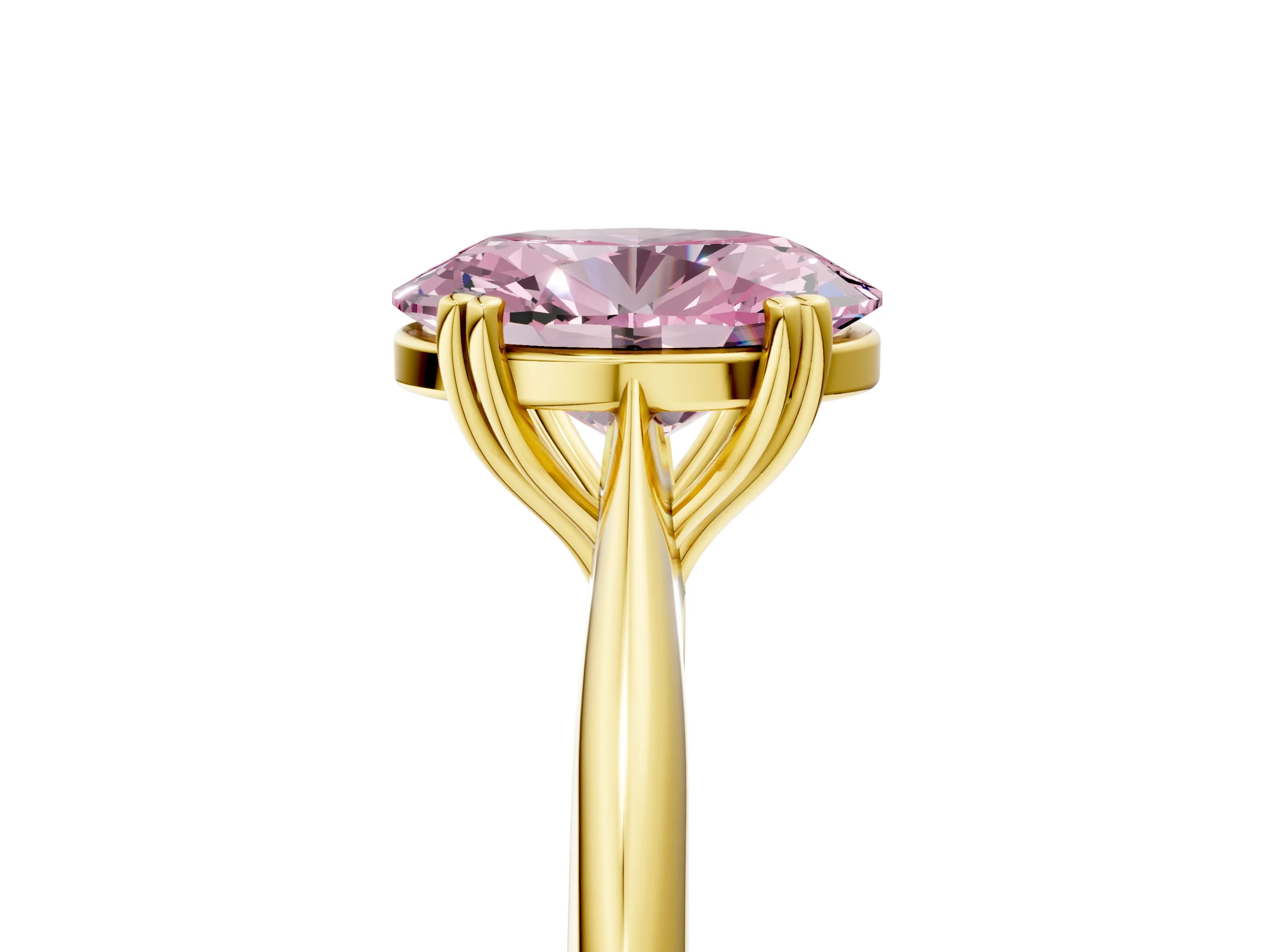 Yellow gold Fancy Pink Oval Cut Solitaire Diamond Ring with Six-Prong Setting and Classic Band_5