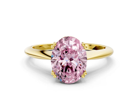 Yellow gold Fancy Pink Oval Cut Solitaire Diamond Ring with Six-Prong Setting and Classic Band