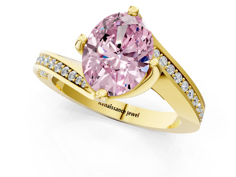 Yellow gold Fancy Pink Oval Cut Solitaire Diamond Twist Band with Pavé Setting and Four-Prong Setting_1