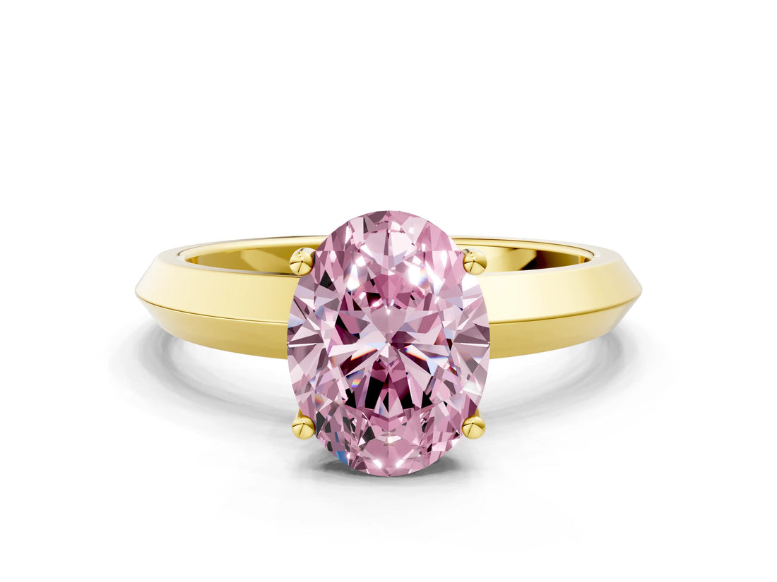 Yellow gold Fancy Pink Oval  Cut Solitaire Engagement Ring with Flat Band and Four-Prong Setting 1