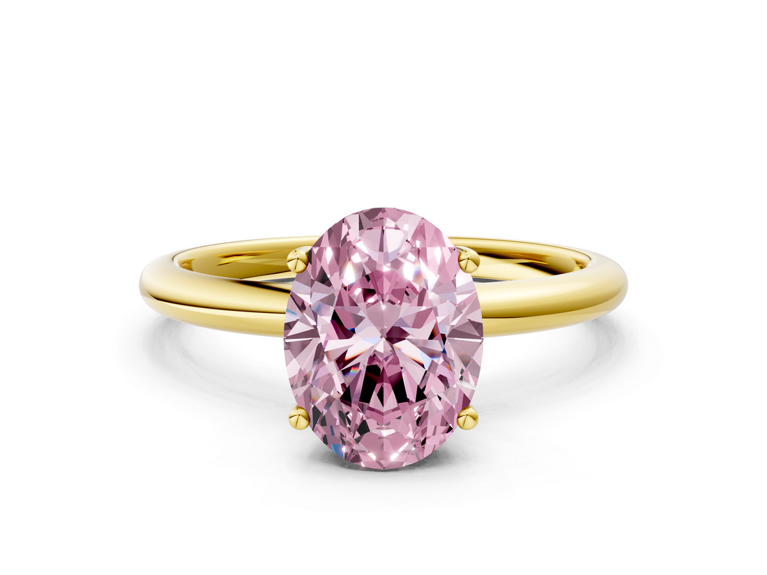 Yellow gold Fancy Pink Oval  Cut Solitaire Engagement Ring with Four-Prong Setting and Classic Band_20