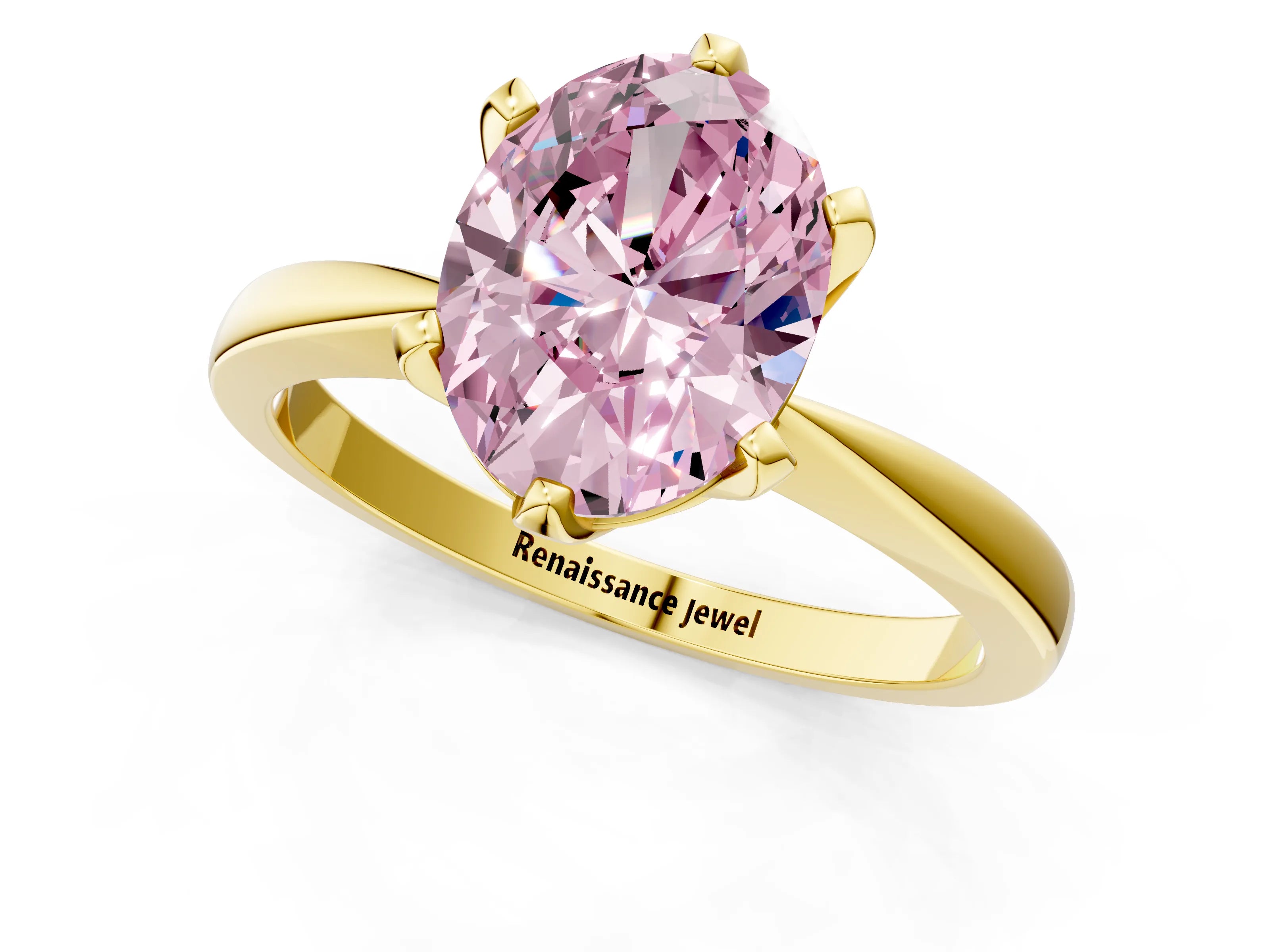 Yellow gold Fancy Pink Oval Cut Solitaire Engagement Ring with Six-Prong Setting and Tapered Band_1