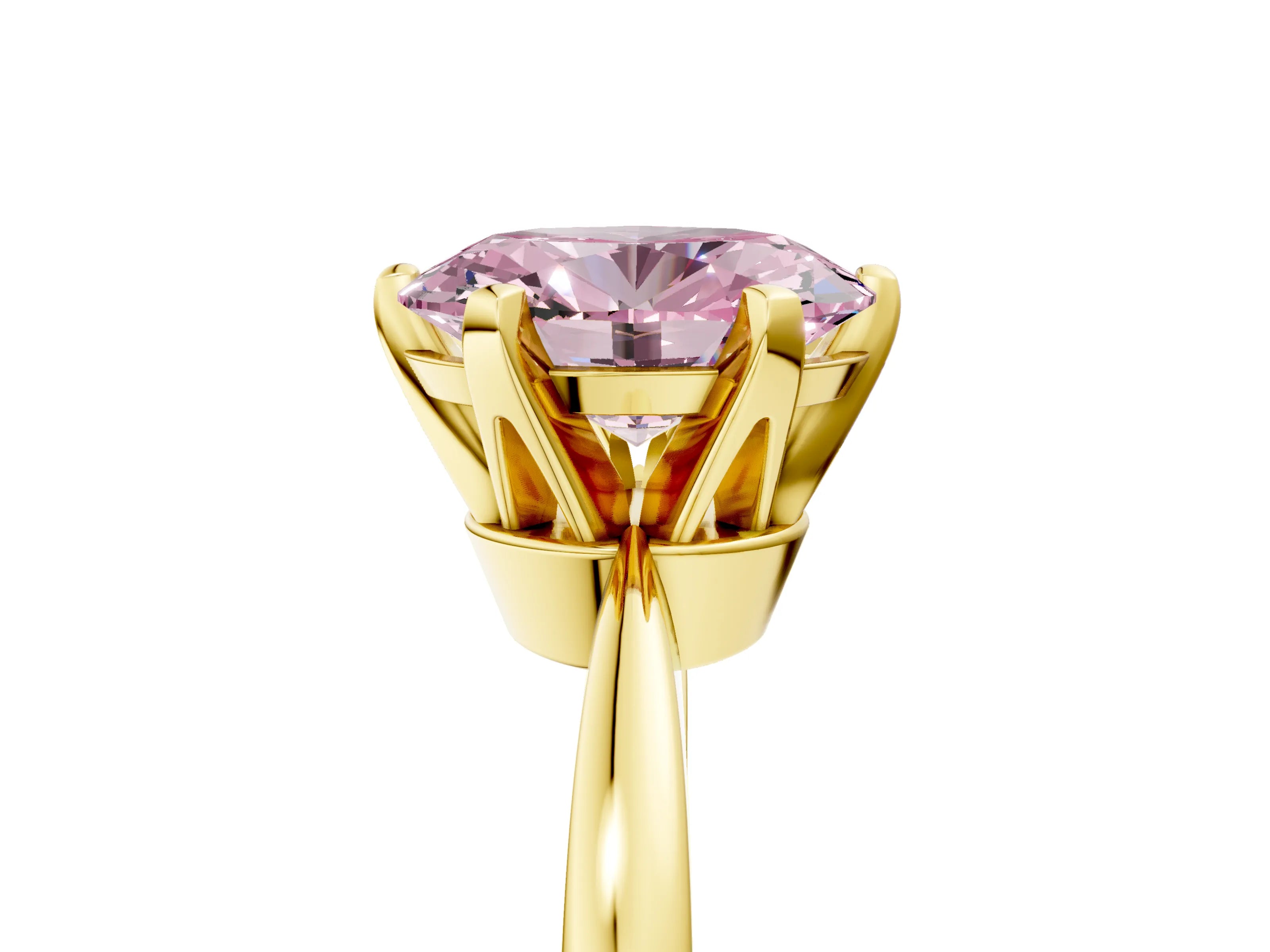 Yellow gold Fancy Pink Oval Cut Solitaire Engagement Ring with Six-Prong Setting and Tapered Band_5