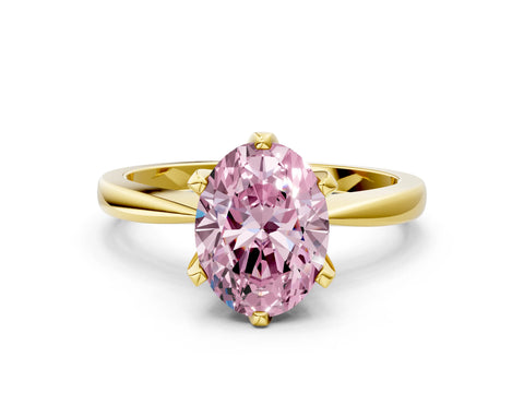 Yellow gold Fancy Pink Oval Cut Solitaire Engagement Ring with Six-Prong Setting and Tapered Band