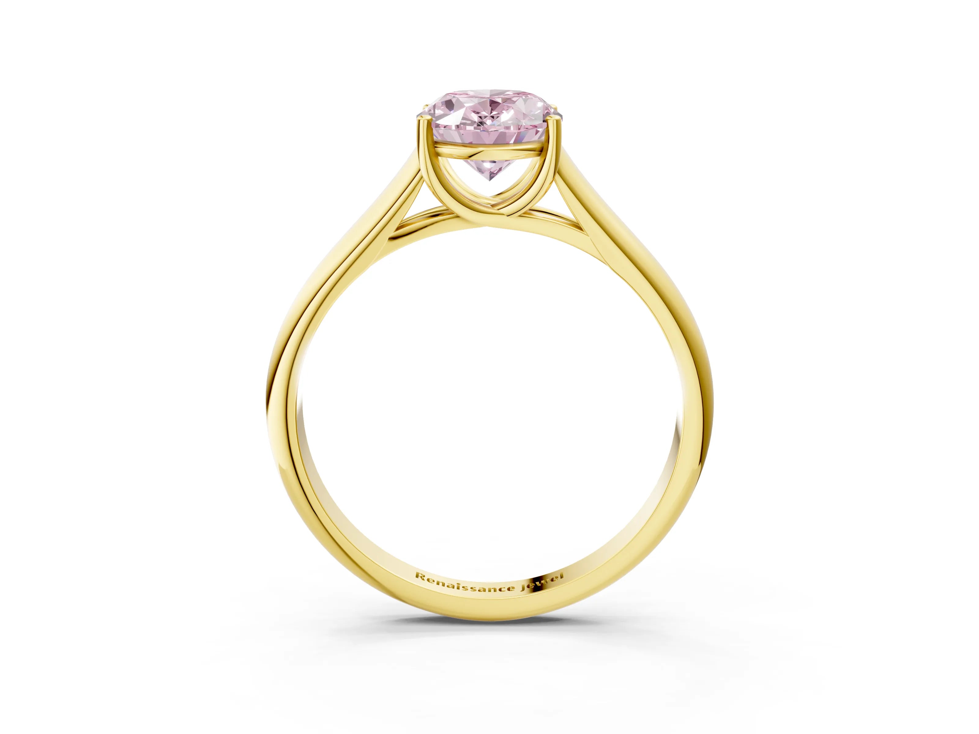 Yellow gold Fancy Pink Oval Cut Solitaire Engagement Ring with Tapered Band and Four-Prong Setting_6