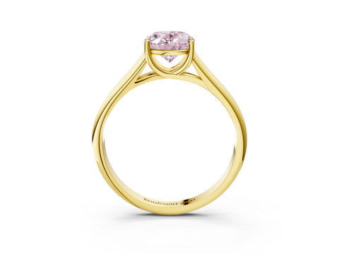 Yellow gold Fancy Pink Oval Cut Solitaire Engagement Ring with Tapered Band and Four-Prong Setting_6