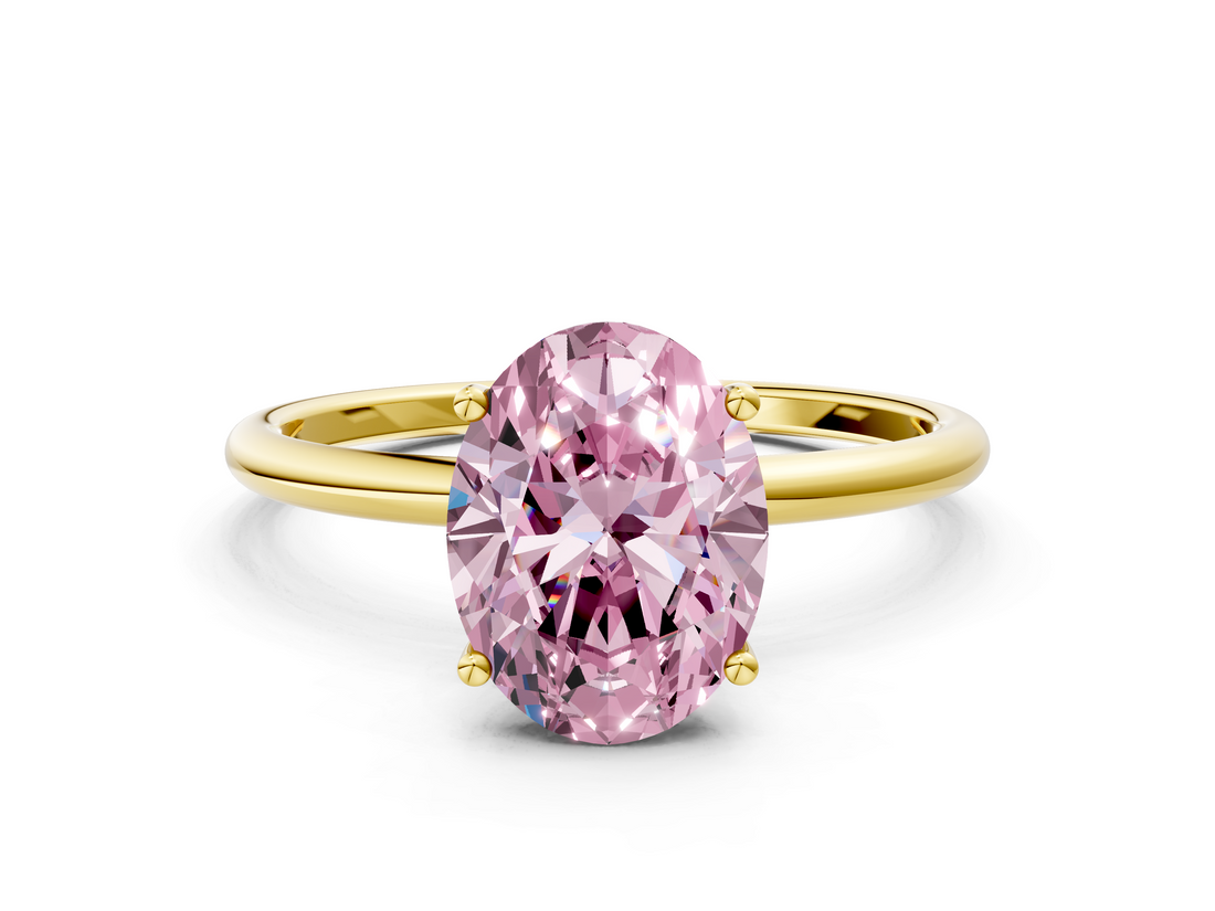 Yellow gold Fancy Pink Oval  Cut Solitaire Engagement Ring with Thin Band and Four-Prong Setting_3