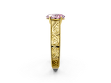 Yellow gold Fancy Pink Oval  Cut Solitaire Engraved Band with Four-Prong Setting_64