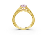 Yellow gold Fancy Pink Oval  Cut Solitaire Engraved Band with Four-Prong Setting_65