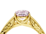 Yellow gold Fancy Pink Oval  Cut Solitaire Engraved Band with Four-Prong Setting_66
