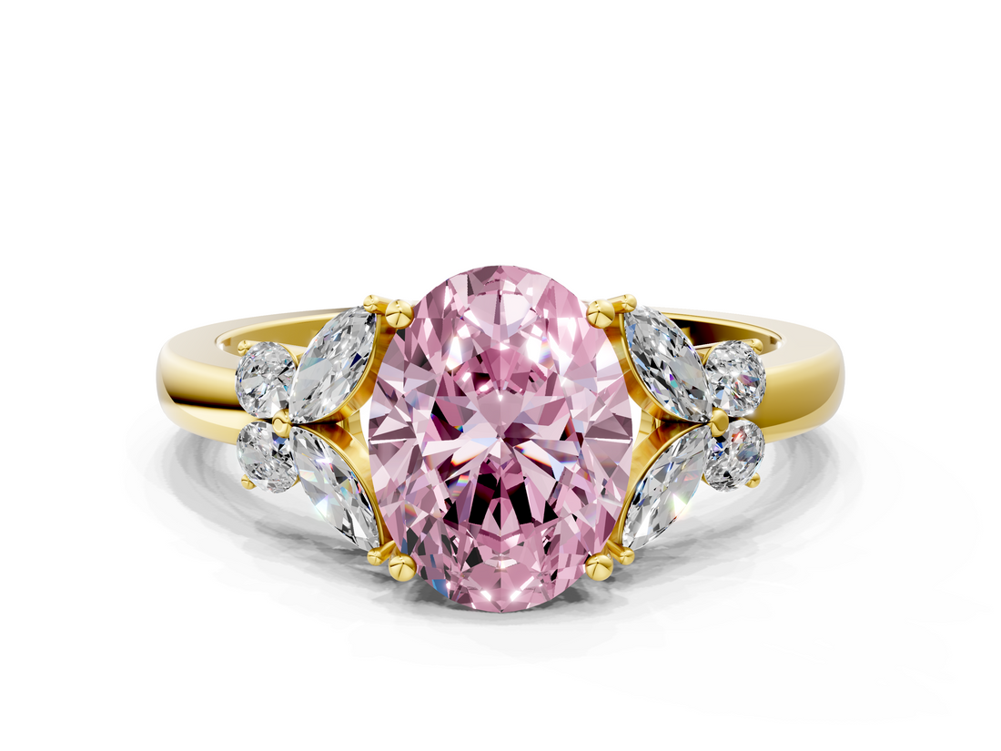 Yellow gold Fancy Pink Oval  Cut Solitaire Floral Diamond Ring with Four-Prong Setting_37