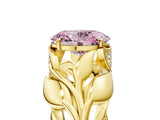 Yellow gold Fancy Pink Oval Cut Solitaire Leaf-Inspired Engagement Ring with Prong Setting_17