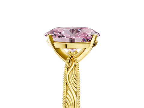 Yellow gold Fancy Pink Oval Cut Solitaire Milgrain Engraved Band with Four-Prong Setting_5
