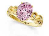 Yellow gold Fancy Pink Oval Cut Solitaire Milgrain Leaf Band with Prong Setting_1
