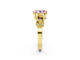 Yellow gold Fancy Pink Oval Cut Solitaire Milgrain Leaf Band with Prong Setting_2