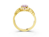 Yellow gold Fancy Pink Oval Cut Solitaire Milgrain Leaf Band with Prong Setting_3